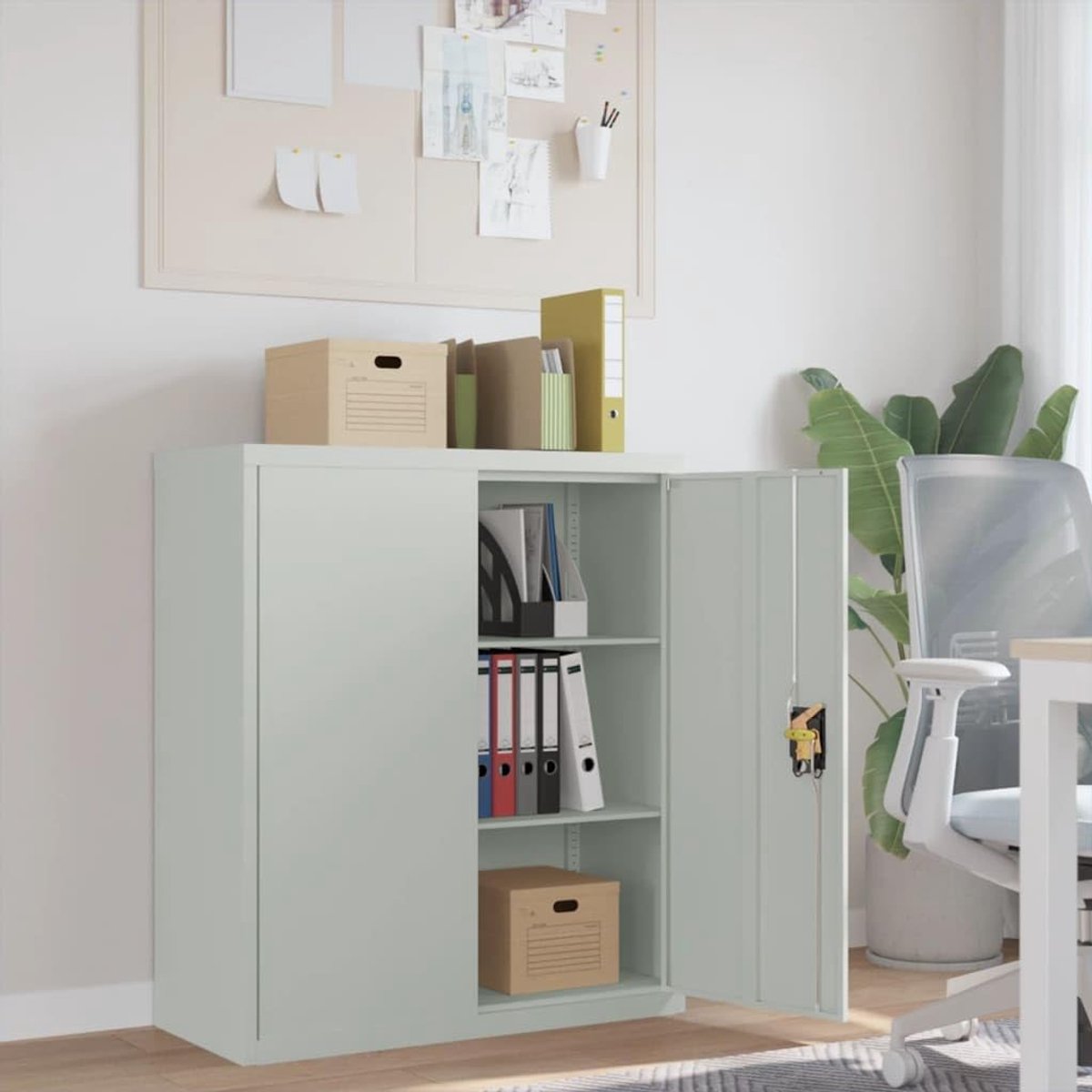 Dossierkast, archiefkast, kantoorkast, metalen kast, multifunctionele kast, lichtgrijs 90 x 40 x 105 cm staal