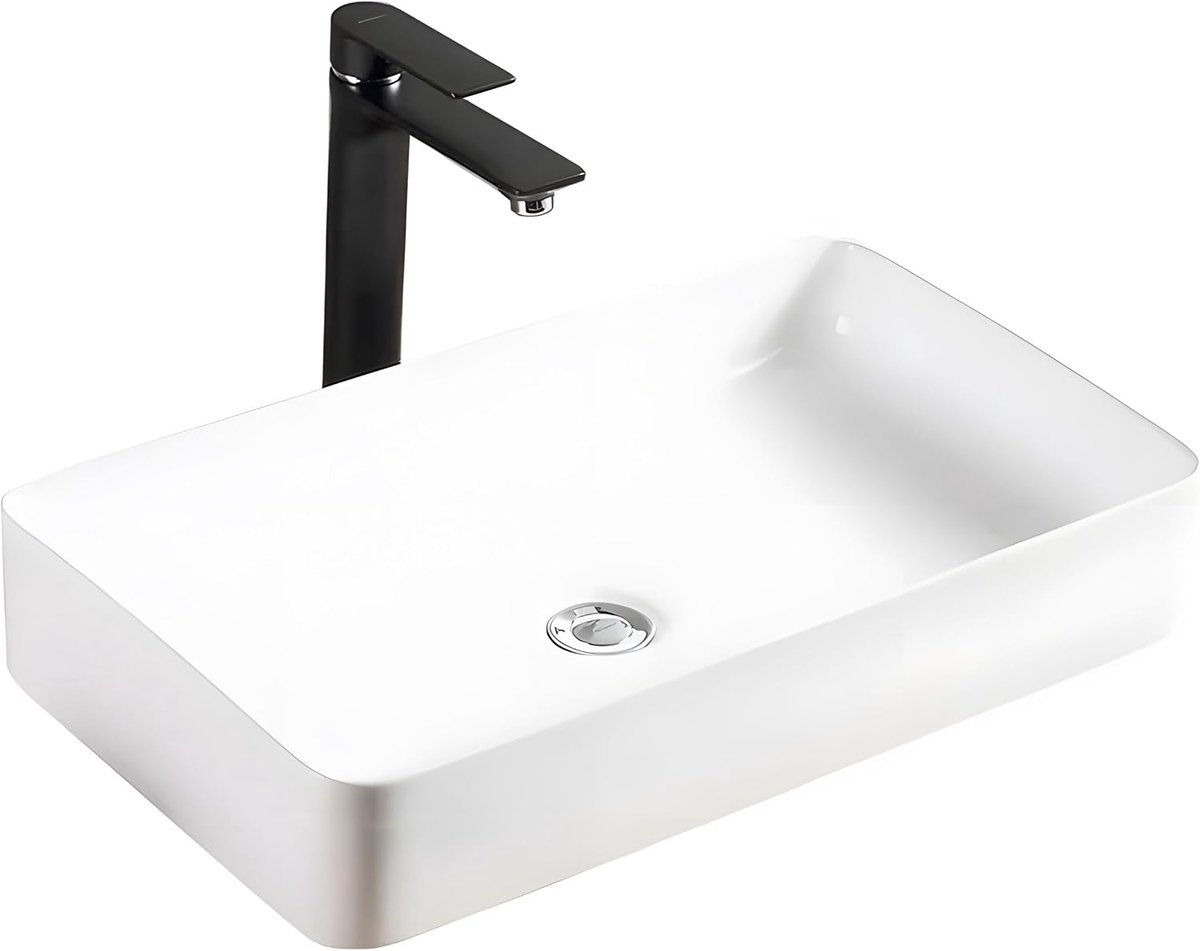 Opzetwastafel Denis wastafel handwastafel wastafel voor badkamers van hoogwaardig keramiek 615 mm x 350 mm x 110 mm (wit)