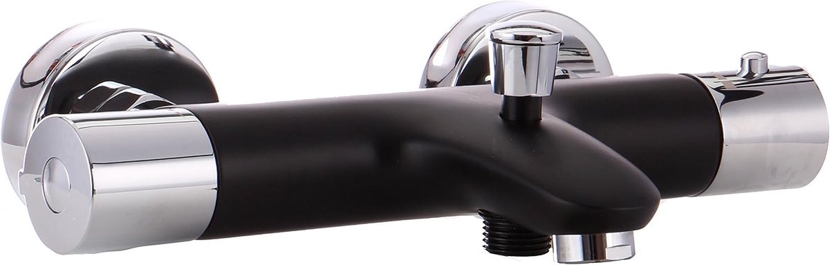 Zwart/chroom thermostaat badkamer armatuur badkuiparmatuur waterkraan groen blad