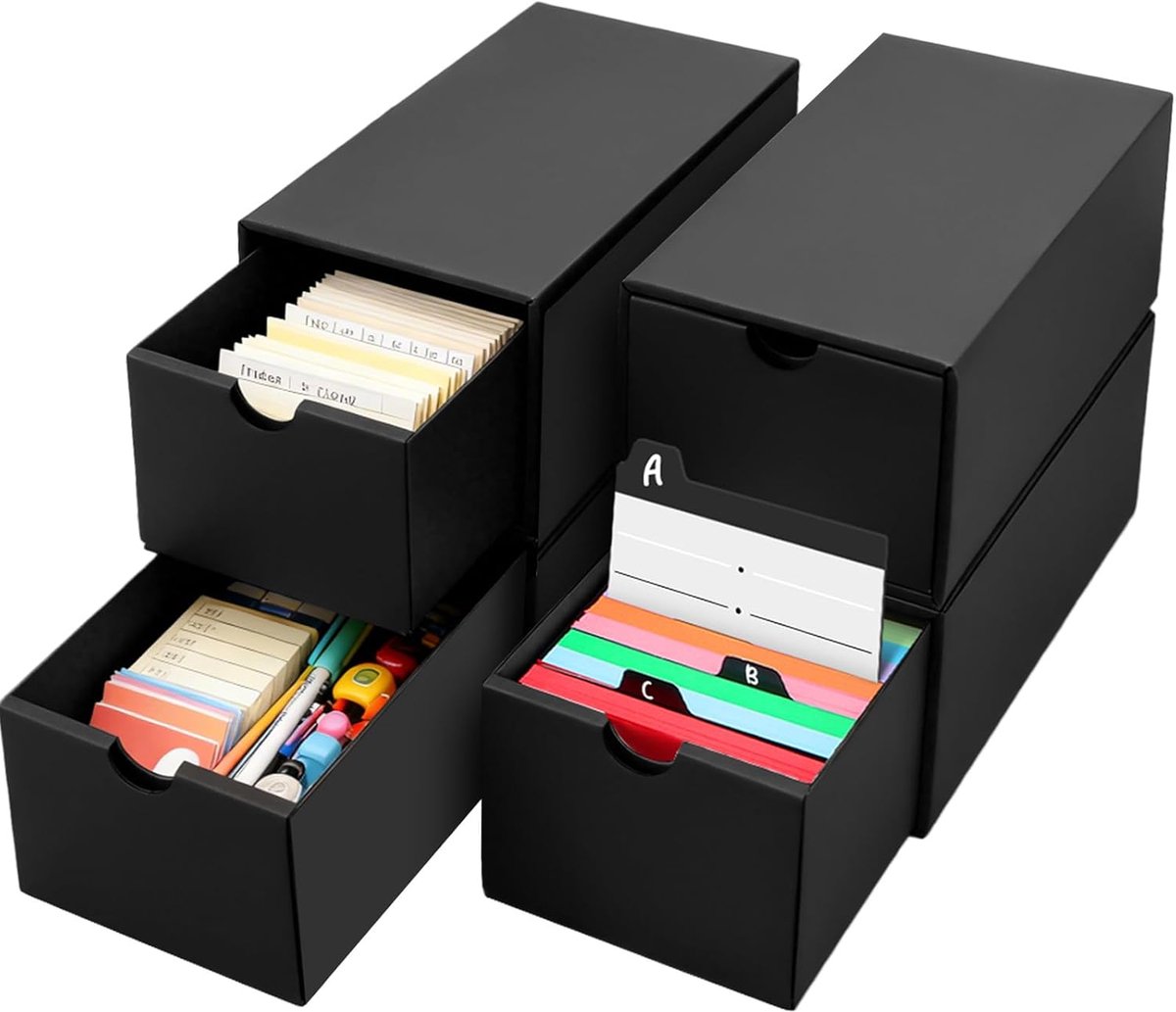 A6, 4 leerkaartjes, zwart, geschikt voor 4000+ indexkaarten, geschikt voor het opbergen van kaarten, studie- en kantoorscenario's