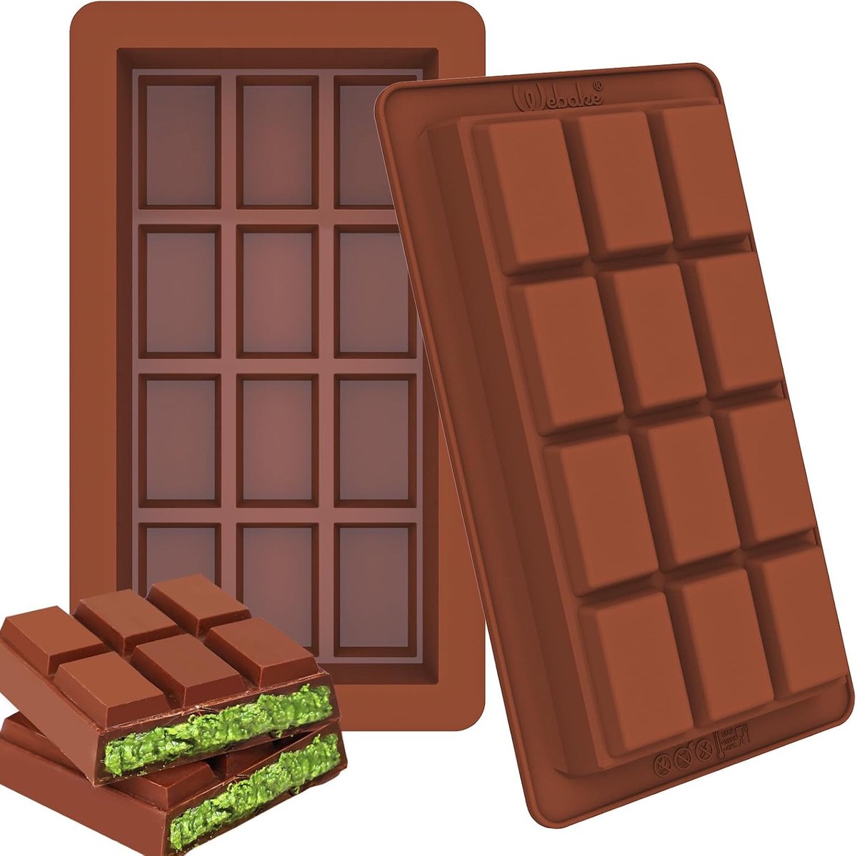 Diepe Siliconen Chocoladevormen voor Grote Chocoladerepen - 2 Stuks, Perfect voor Snoep en Bakken