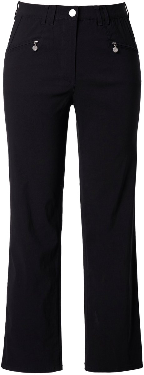 Ulla Popken - Dames - Bengaline broek Mony taps toelopende pijpen ritszakken - Zwart - Maat 46