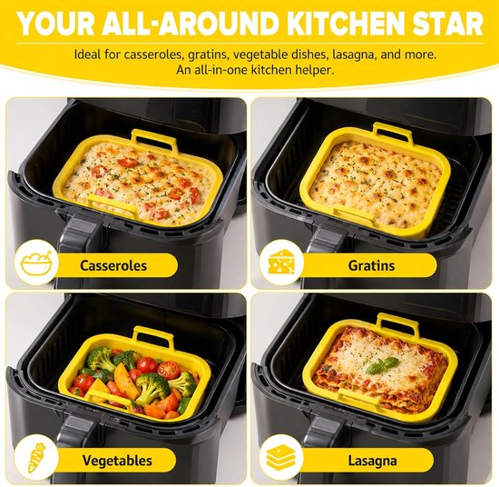 Accessoires voor Ninja heteluchtfriteuse, AF400EU/DZ400EU/AF500EU/COSORI, heteluchtfriteuse, 2 kamers, glazen vorm voor airfryer, ovenschaal — afbeelding 5