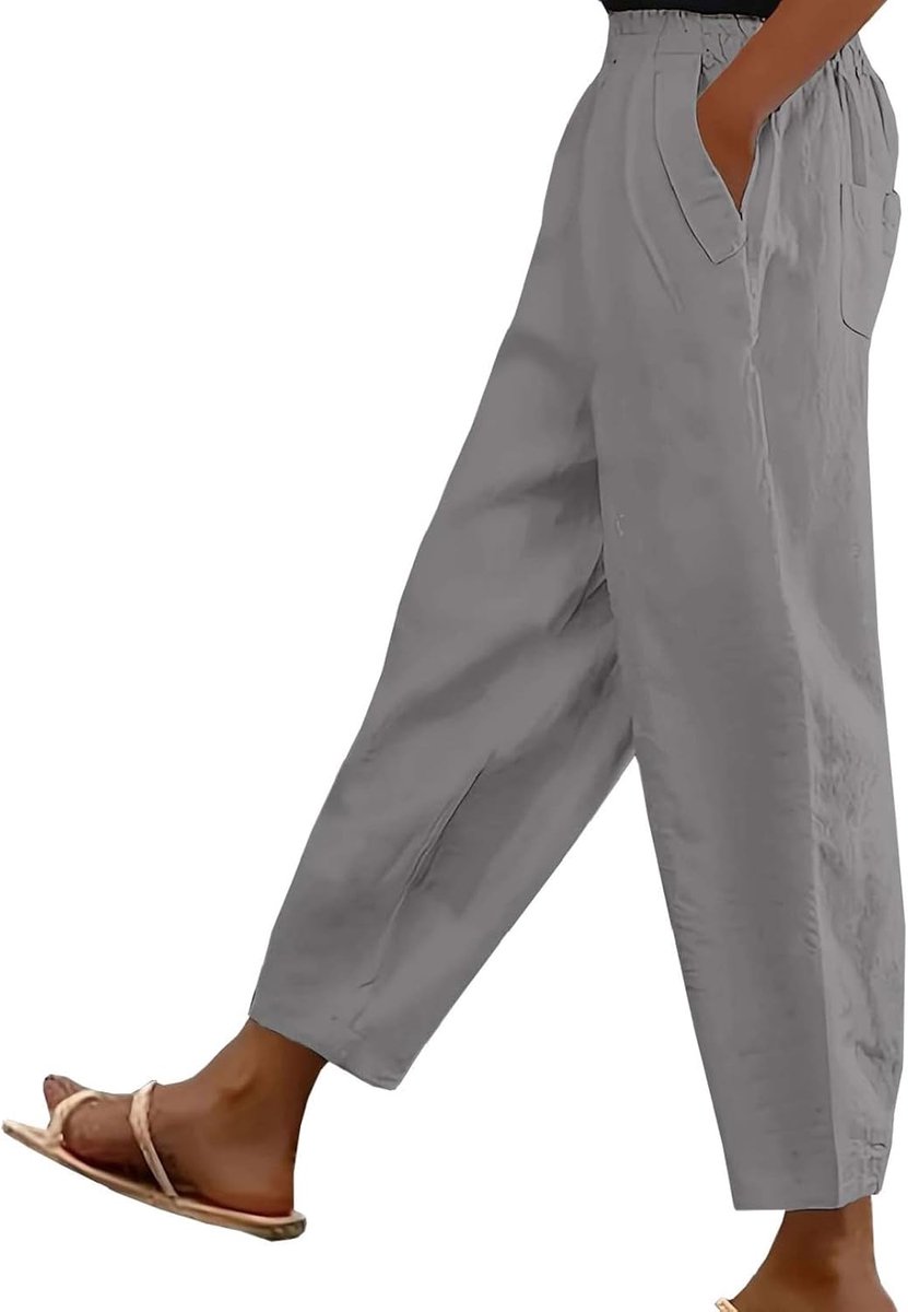 7/8 damesbroek, linnen zomerbroek met zakken, katoenen linnen broek, losse wijde broek, mousseline, elastische tailleband, strandbroek, vrijetijdsbroek, zomerbroek, voor dames, licht en