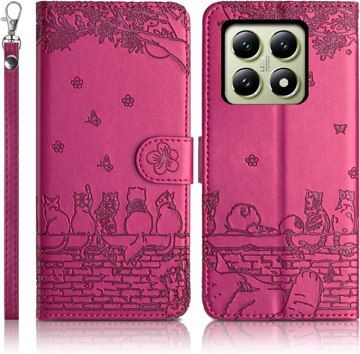 Telefoonhoesje voor Xiaomi 14T 5G Premium PU Leren Beschermhoes [Standfunctie] [Magnetische sluiting] [Kaartvakjes] Klaphoesje voor Xiaomi 14T 5G Rozerood