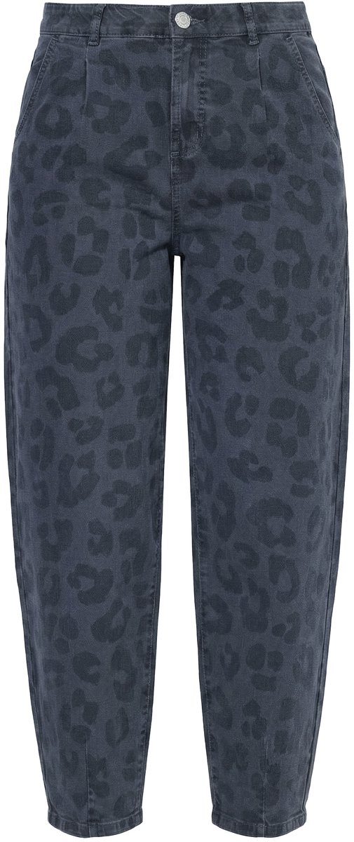 Studio Untold - Dames - Ballonjeans wijd model hoge taille luipaardprint - Donkergrijs denim - Maat 54