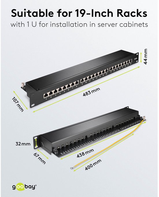 CAT 6A patchpaneel, 19 inch, 24-poorts (1 U) van Merkloos — afbeelding 2