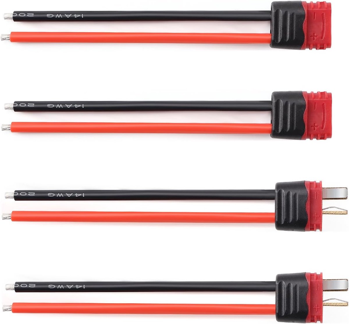 2 Paar Antislip T-Plug Connectoren, Deans T Mannelijke en Vrouwelijke Plugconnectorenadapter met Omhulselbehuizing en 100mm 14 AWG Siliconendraad, voor RC Lipo-Batterij
