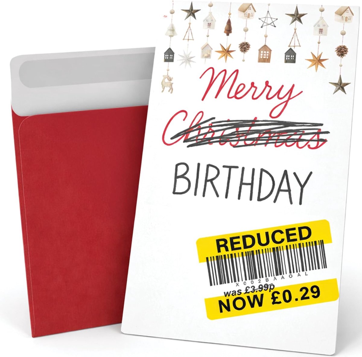 verjaardagskaart "Merry Birthday" - A5 vouwkaart met rode envelop
