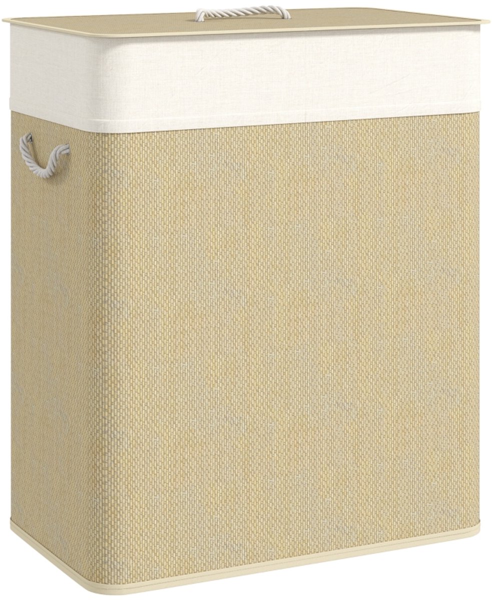 Wasmand 52x32x63cm Beige Bamboe Wasbare mand Wasgoed mand Stevig en duurzaam Praktisch en mooi Eenvoudig schoon te maken Geschikt voor slaapkamer en badkamer