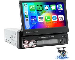 ESSGOO 1 Din Autoradio met Bluetooth - Apple Carplay & Android Auto - 7" HD Touchscreen Handmatig Opvouwbaar Scherm - 12 LEDs Achteruitrijcamera