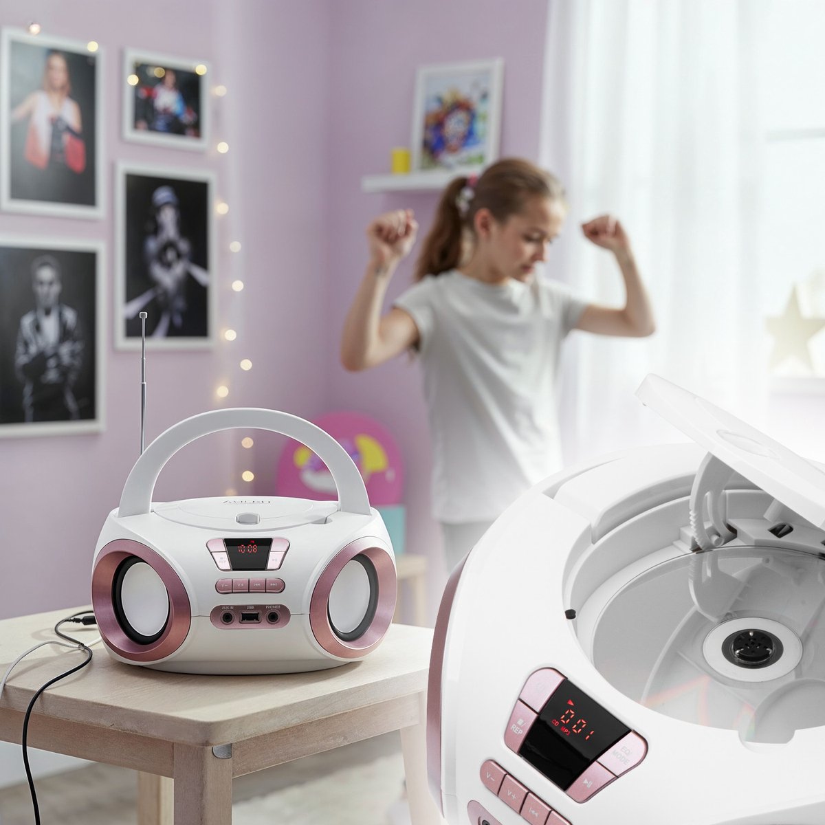 Boombox - radio met CD-MP3, USB, FM-radio, AUX, hoofdtelefoonaansluiting, Adler, AD 1181 thumbnail 3