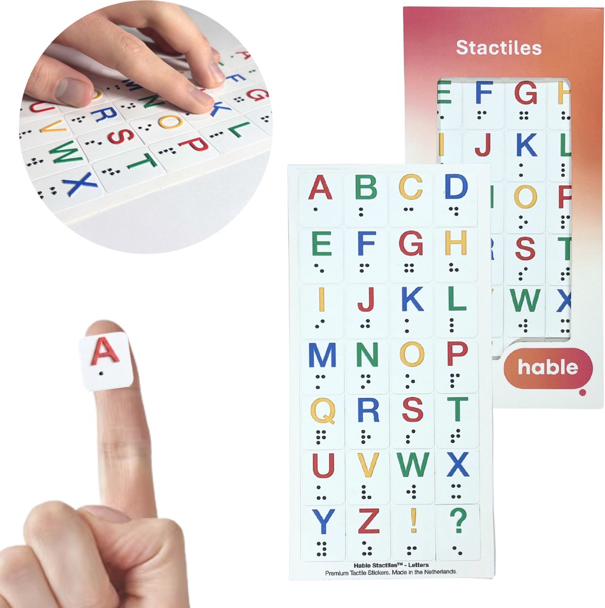 Hable Stactiles 3D Tactiele Stickers Letters & Braille - Voelbare Markering Braille Alfabet - Voor Slechtzienden, Blinden & Senioren - 28 stuks