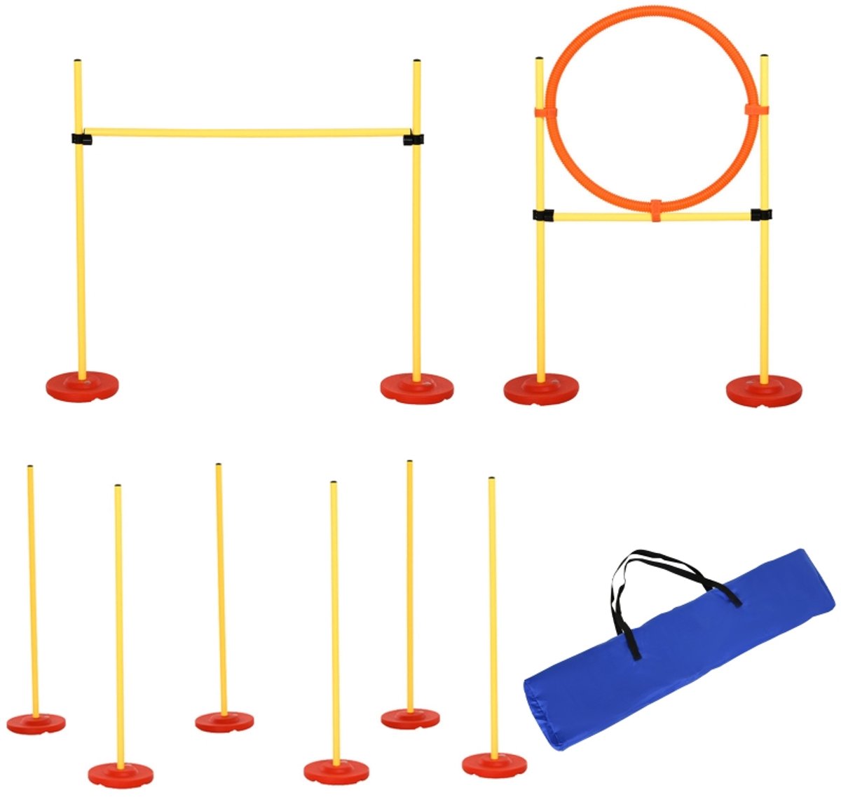 Honden agilityset 128x23x100cm (horden) 90x23x100cm (springen met lussen) Geel Kunststof Trainingsmateriaal voor honden Huisdier trainingsmateriaal Stevig en duurzaam Praktisch en mooi Aanbevolen onder begeleiding van de eigenaar te trainen