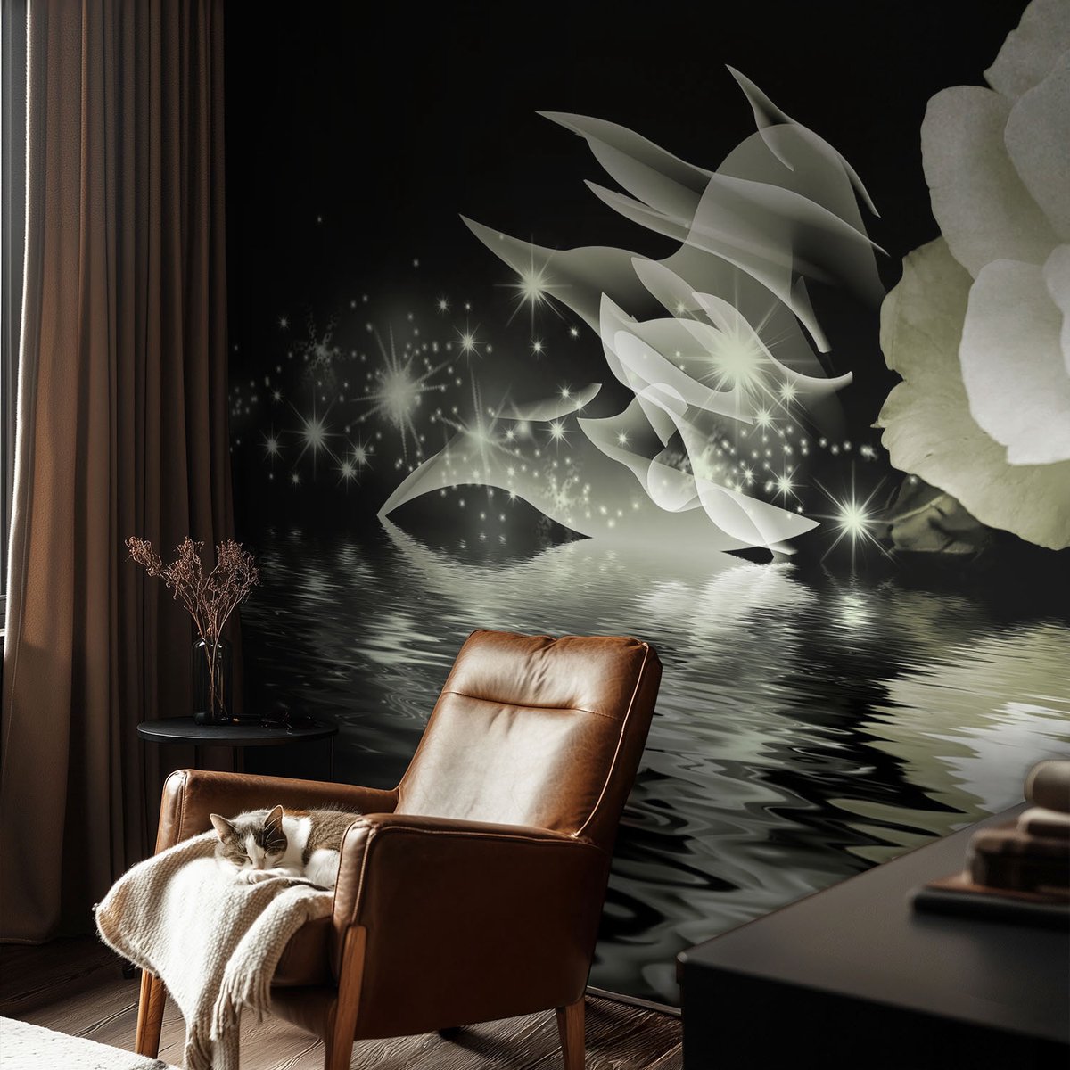 Coloray Vliesbehang - Wit Snellijm Behang - 152x104 cm - Lichtgevende Roos Muurschildering - Gang behang Bloemen En Planten - Fotobehang Vlies - Gang behang