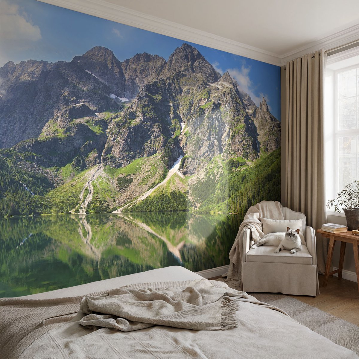 Coloray Vliesbehang - Blauw Snellijm Behang - 152x104 cm - Schilderachtige Bergen Fotobehang Vlies - Hal behang Landschappen - Muurschildering - Woonkamer behang