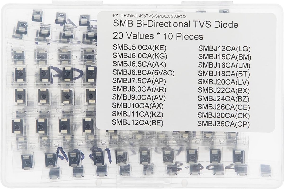 20 waarden * 10 stuks SMB 600W TVS Bi-Directional Surface Mount beschermende diodes kit