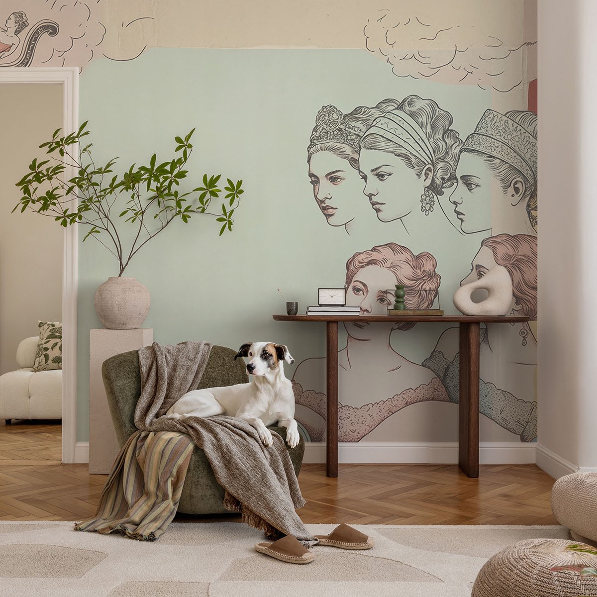 Coloray Vliesbehang - Beige Snellijm Behang - 104x70 cm - Klassieke Collage Fotobehang Vlies - Woonkamer behang Deel - Muurschildering - Hal behang