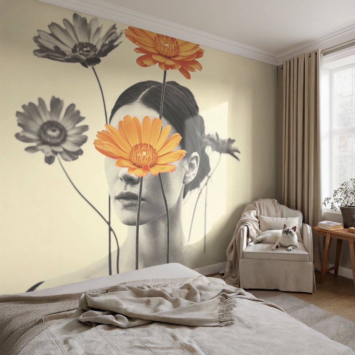 Coloray Vliesbehang - Wit Snellijm Behang - 104x70 cm - Surrealistische Visie Muurschildering - Slaapkamer behang Mensen - Fotobehang Vlies - Slaapkamer behang
