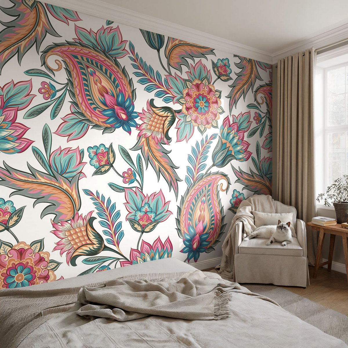 Coloray Vliesbehang - Wit Snellijm Behang - 104x70 cm - Oosters Patroon Muurschildering - Slaapkamer behang Achtergronden En Patronen - Fotobehang Vlies - Gang behang