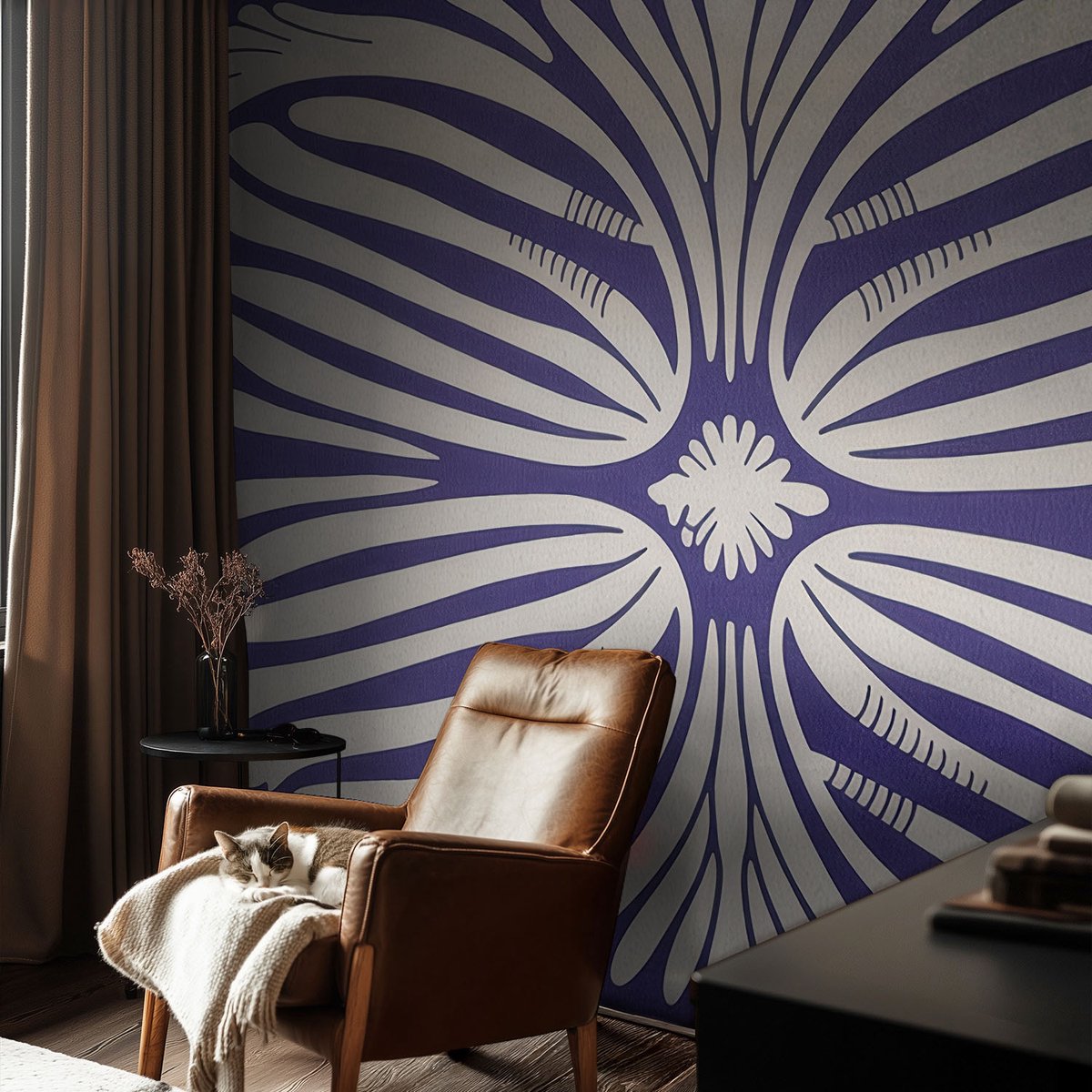 Coloray Vliesbehang - Paars Snellijm Behang - 104x70 cm - Bloemsymmetrie Muurschildering - Slaapkamer behang Abstractie - Fotobehang Vlies - Gang behang