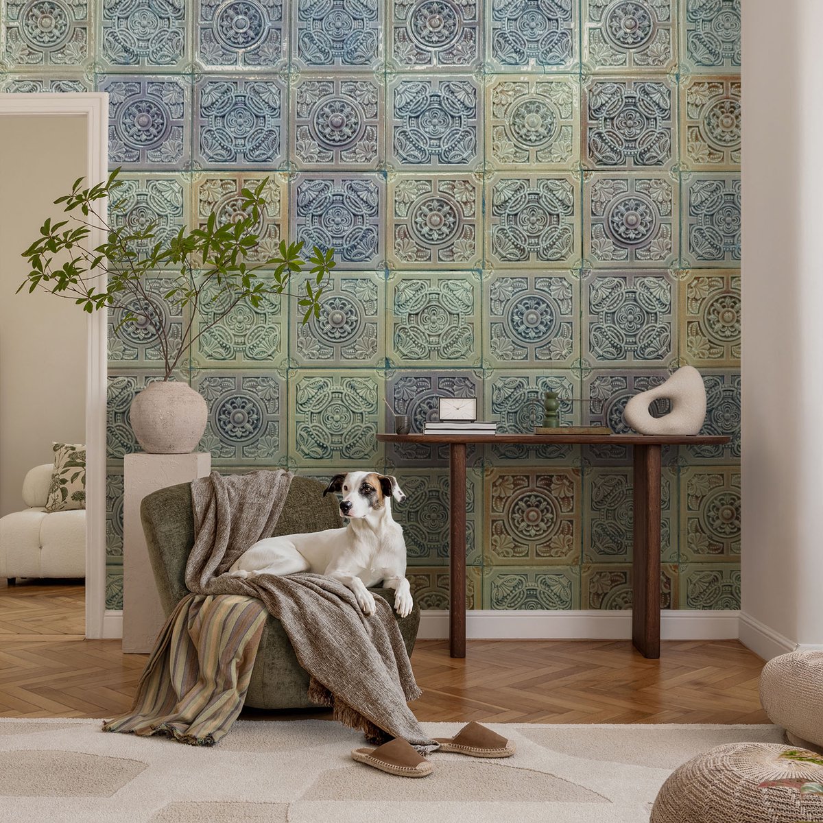 Coloray Vliesbehang - Grijs Snellijm Behang - 104x70 cm - Geometrische Tegels Muurschildering - Gang behang Achtergronden En Patronen - Fotobehang Vlies - Slaapkamer behang