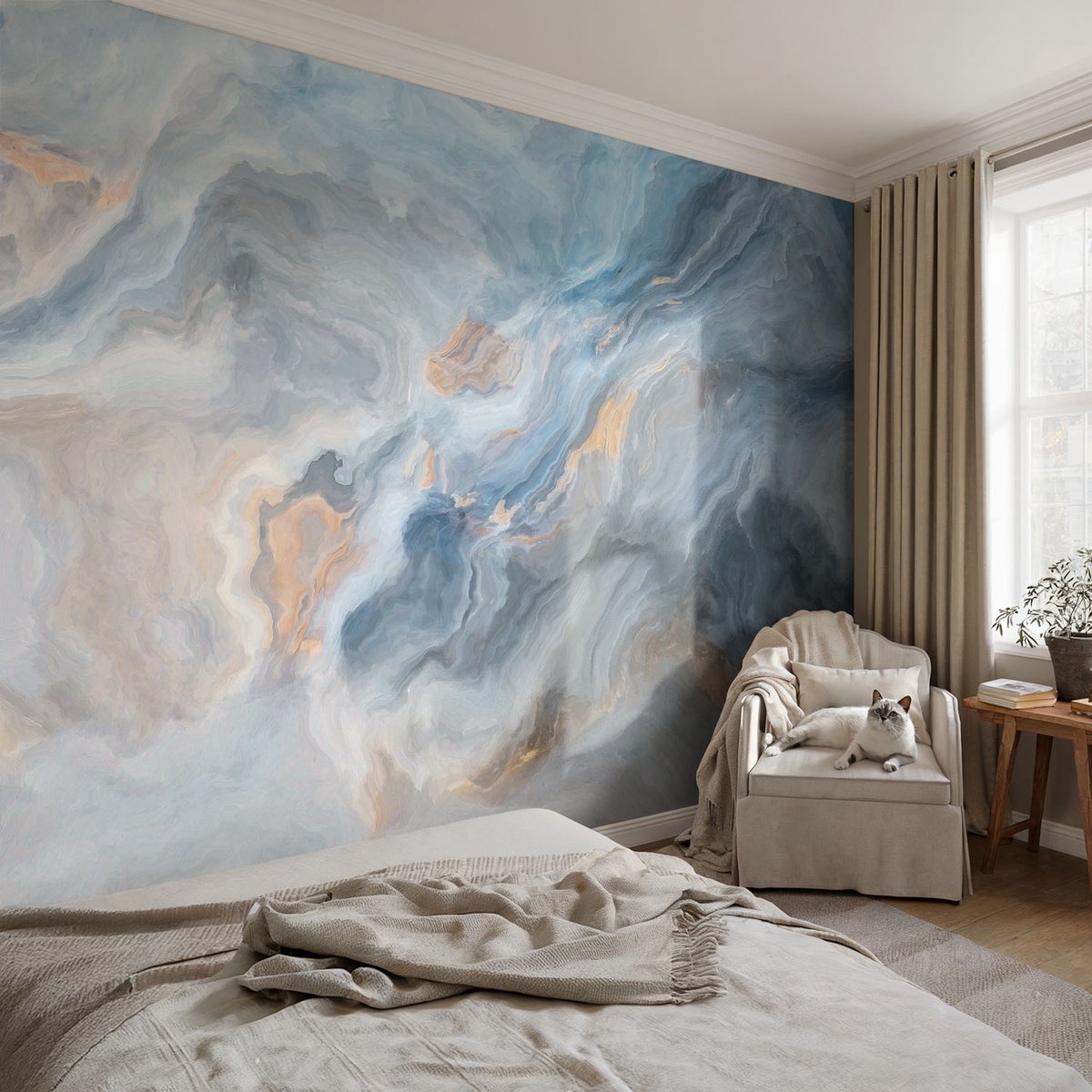 Coloray Vliesbehang - Blauw Snellijm Behang - 104x70 cm - Kleurrijke Abstracties Fotobehang Vlies - Woonkamer behang Abstractie - Muurschildering - Woonkamer behang