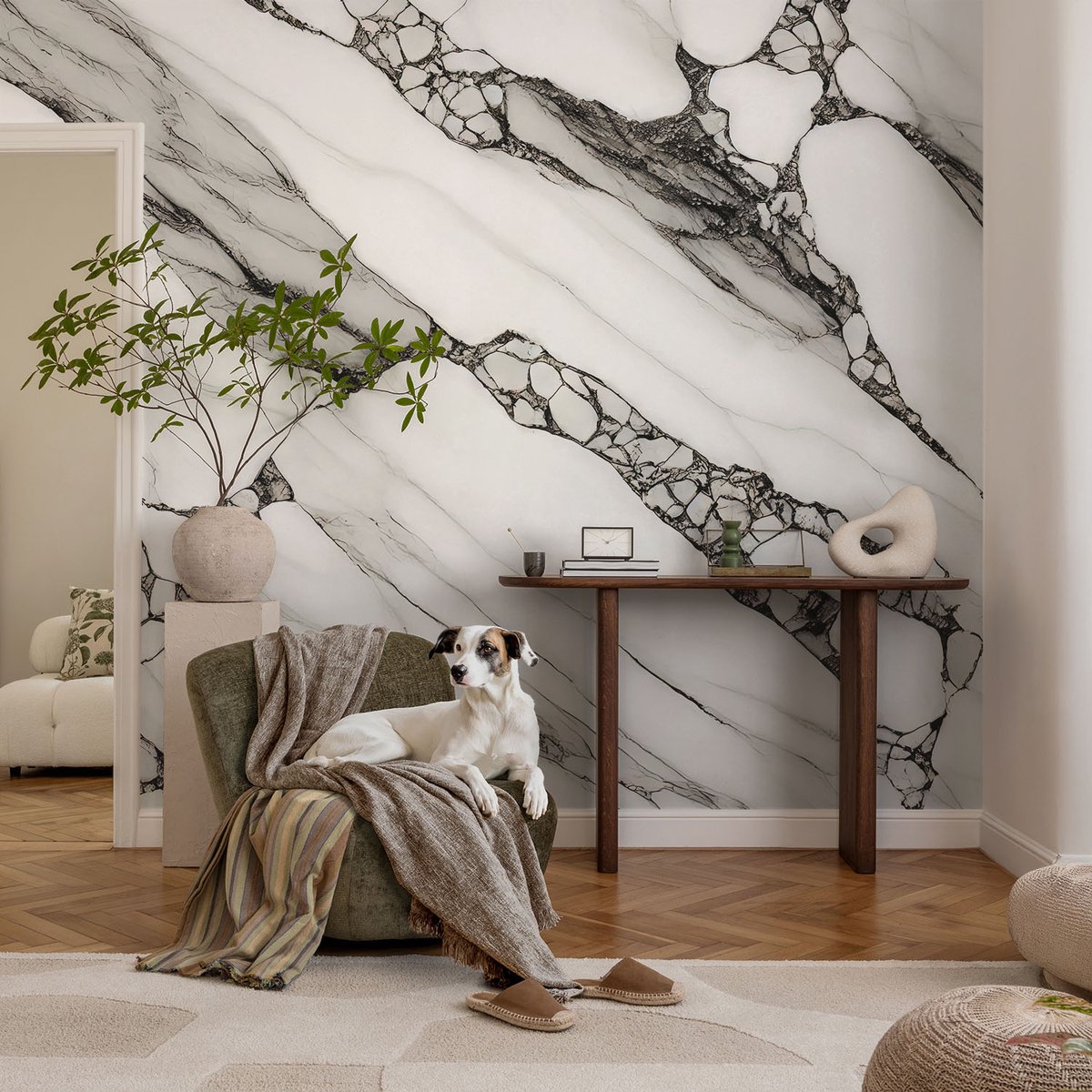 Coloray Vliesbehang - Wit Snellijm Behang - 104x70 cm - Steenpatroon Fotobehang Vlies - Woonkamer behang Texturen - Muurschildering - Hal behang