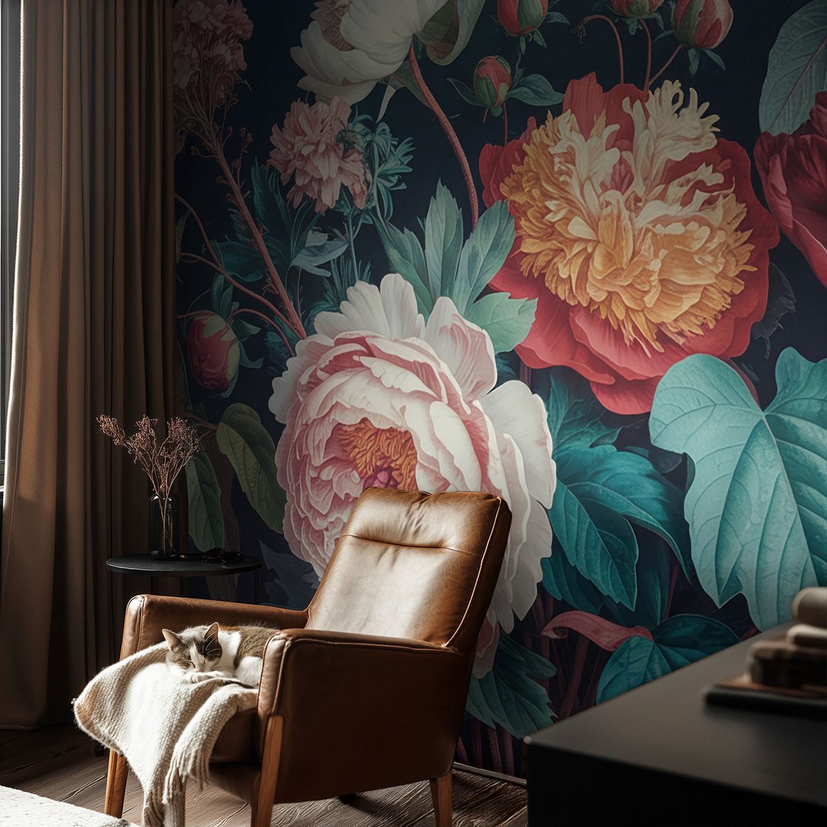 Coloray Vliesbehang - Wit Snellijm Behang - 104x70 cm - Kleurrijke Bloemen Muurschildering - Gang behang Bloemen En Planten - Fotobehang Vlies - Gang behang