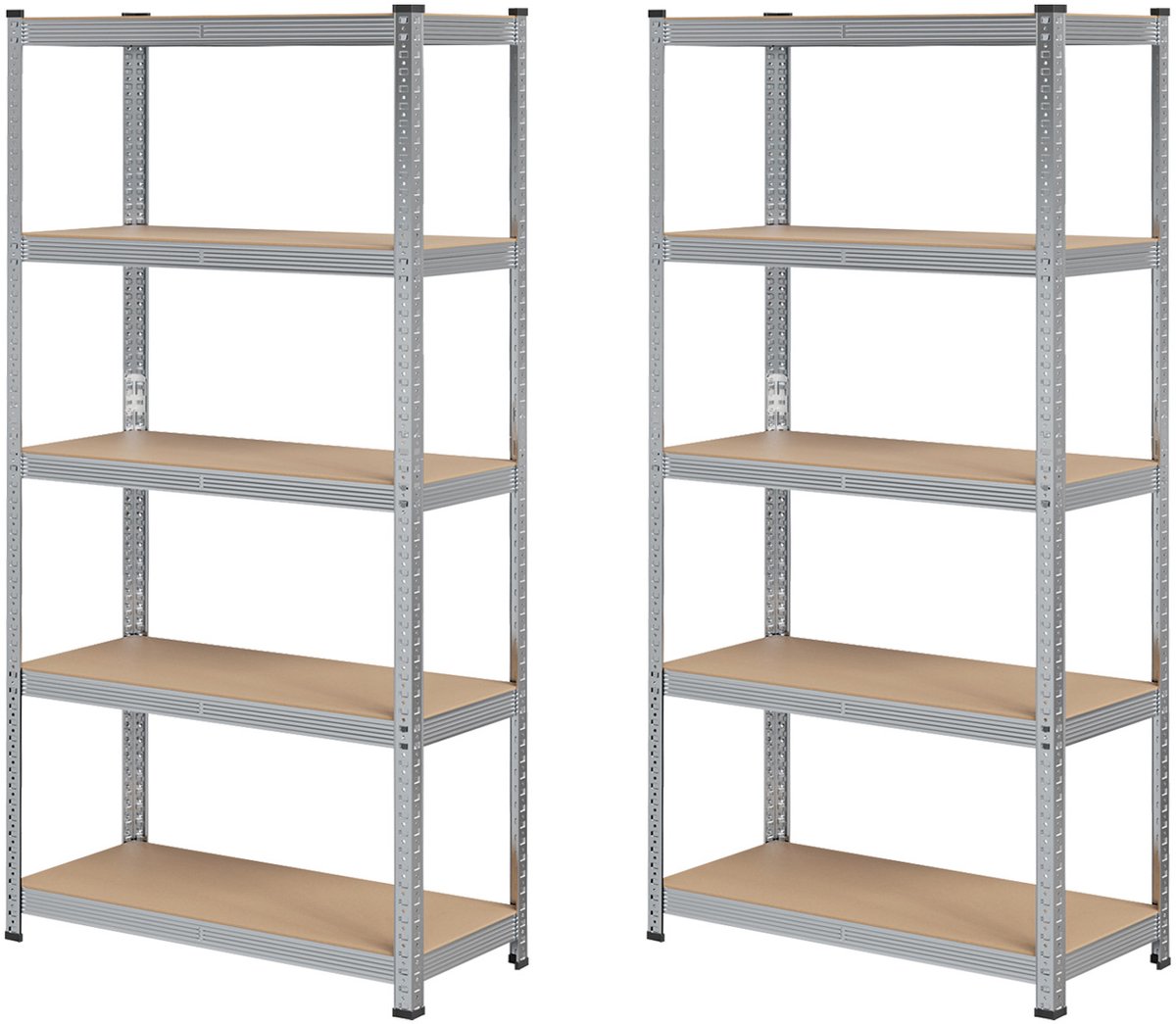 PIPIPOXER Stellingkast - Opbergrek met 5 planken - Metalen Opbergrek- Opbergrek - Badkamerrek - Magazijnstelling - voorraadkast - Set van 2 - 40 x 90 x 180cm - zilver+Houtkleur