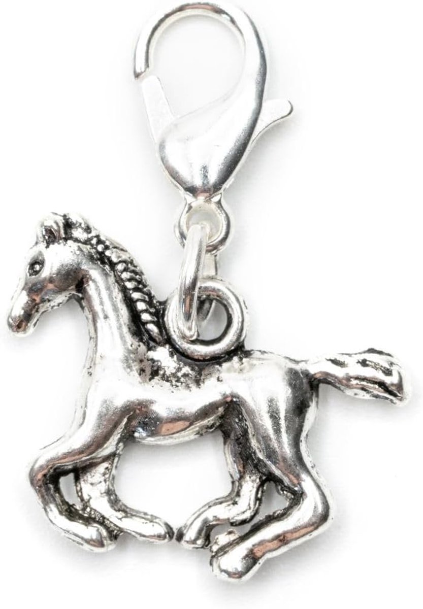 Paard bedelhanger rijdier paardrijden pony boerderij lopend zilver - handgemaakt modesieraad I kettinghanger verzilverd | bedelhanger bedelarmband | hanger voor armband, 19 mm, Metaal