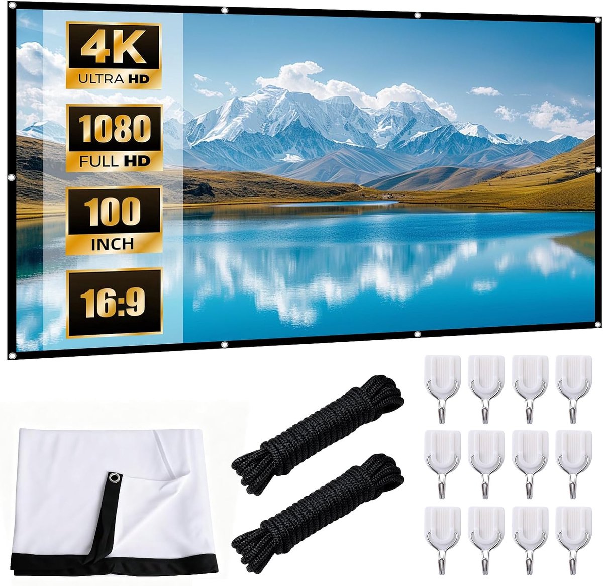 100 inch 16:9 HD, opvouwbaar projectiescherm, anti-rimpel, draagbaar, canvas voor beamer, thuisbioscoop, binnen en buiten, projectorscherm voor tuin, school, camping en presentaties