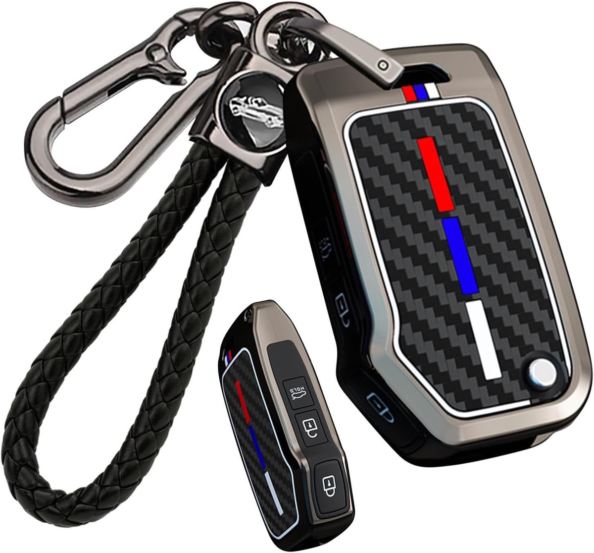 Ontto Sleutelhoes met sleutelhanger, geschikt voor Kia Ceed Soul Forte Telluride K5 Seltos NIRO Sportage NQ5 Sorento Optima autosleutelhoes, metalen beschermhoes, sleutelcover 3 toetsen