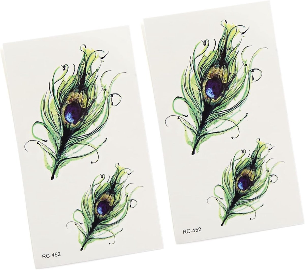 Pauwenveren, patroon, stickers, lichaam, arm, kunst, tatoeages, kunststof, groen (2 stuks)