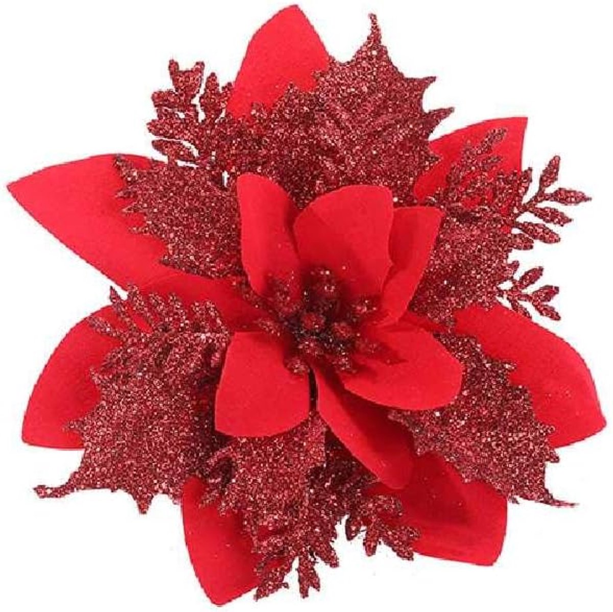 Goud Poeder Kerst Bloem Simulatie Bloem Kerstkrans Accessoires Kerstboom Decoratie Glitter Kerst Bloem (10 Stuks) Ongeveer 14 cm in diameter/zilver