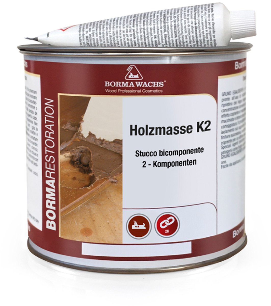 Borma Wachs Holzmasse K2 houtplamuur 2-componenten Donker Noten (kleur 63) 750ml