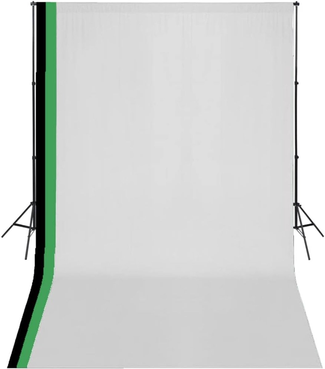 Fotostudio achtergrondsysteem met 3 katoenen achtergronden, verstelbaar frame voor portret- en productfotografie, zwart