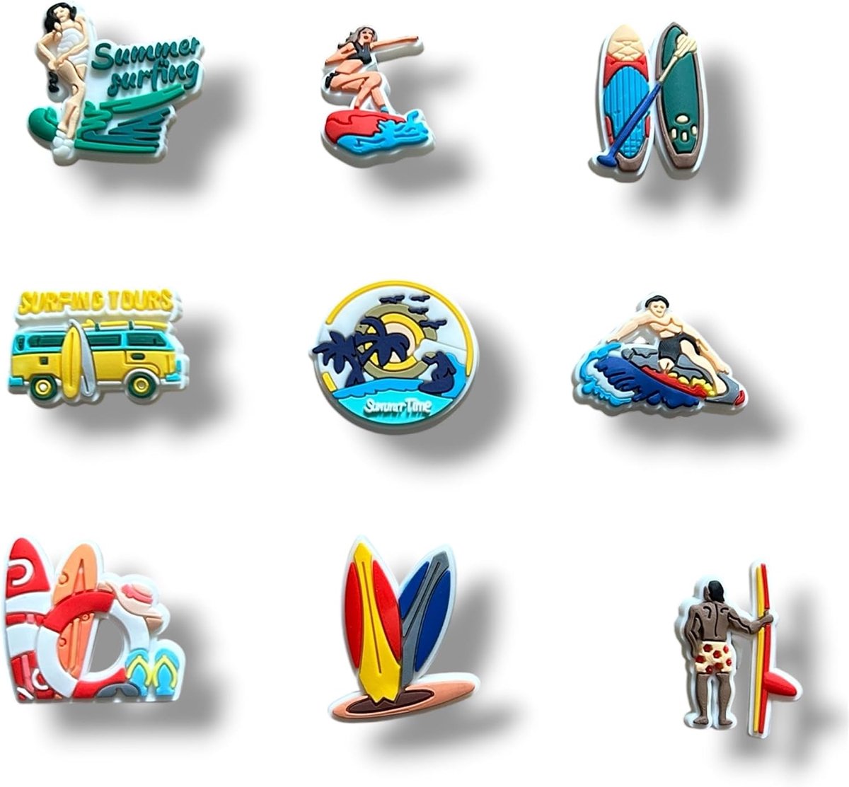 Bedels golf, surfplank, flip-flops, decoratieve accessoires om vast te klikken, surfercadeau