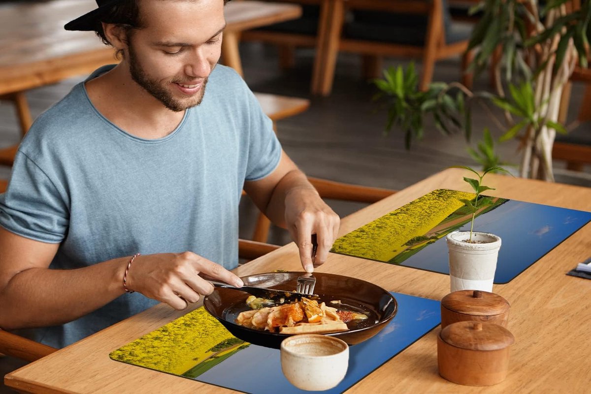 Placemats - 6 stuks - 45x30 cm - Lente - Bloemen - Geel