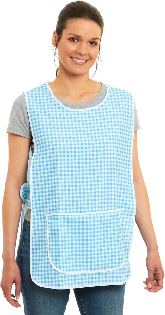 Gingham ontwerp met biezen tabard schort overall voorvak stijlvolle tabellen voor vrouwen casual schorten voor vrouwen te gebruiken in huis keuken restaurants coffeeshops UK Made