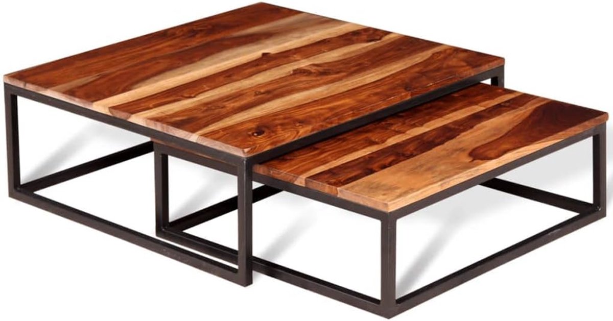 Woonkamertafel, woonkamerdecoratie, tweedelige set salontafel, massief hout, voor woonkamer, kantoor, slaapkamer