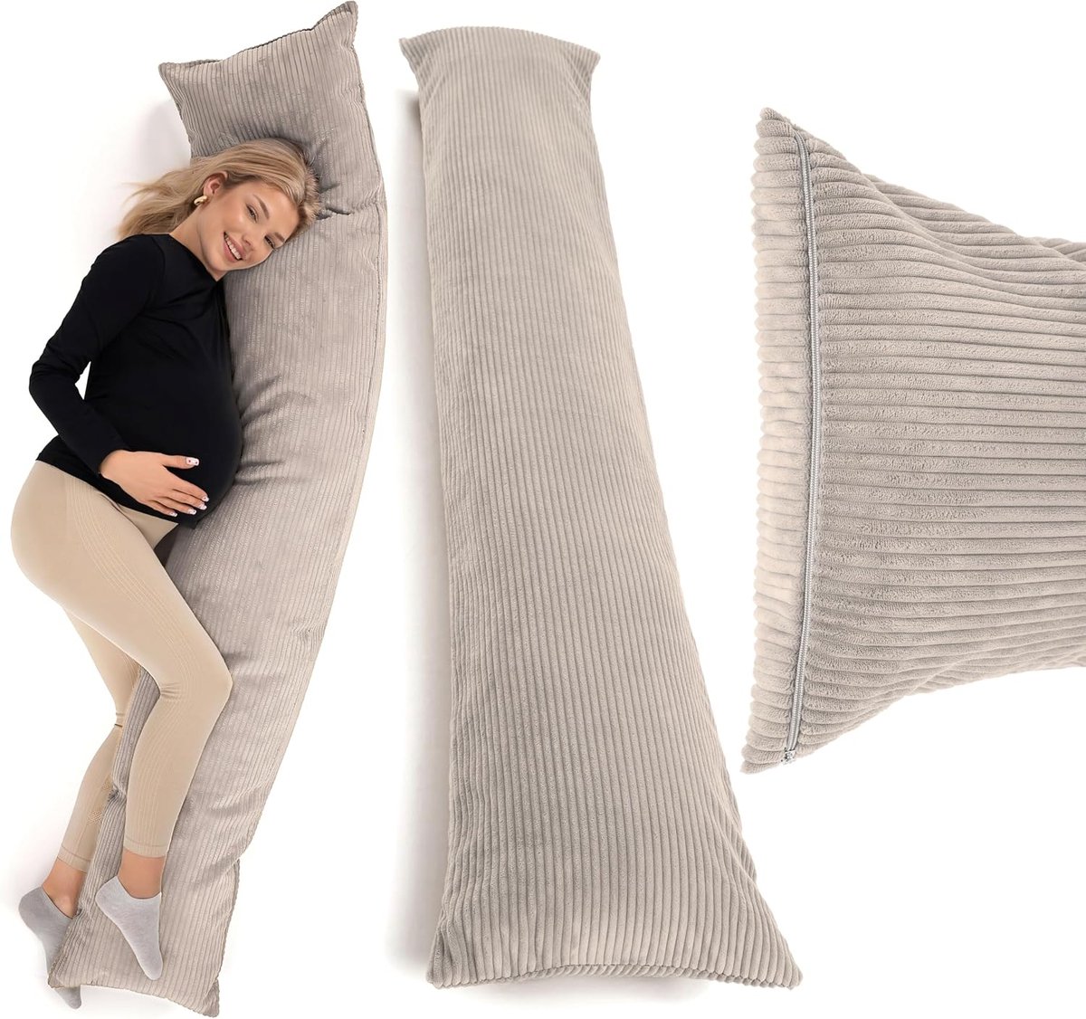 Zwangerschapskussen, 40 x 145 cm, zwangerschapskussen, geschikt voor mensen met allergieën, beige, 145 x 40 cm