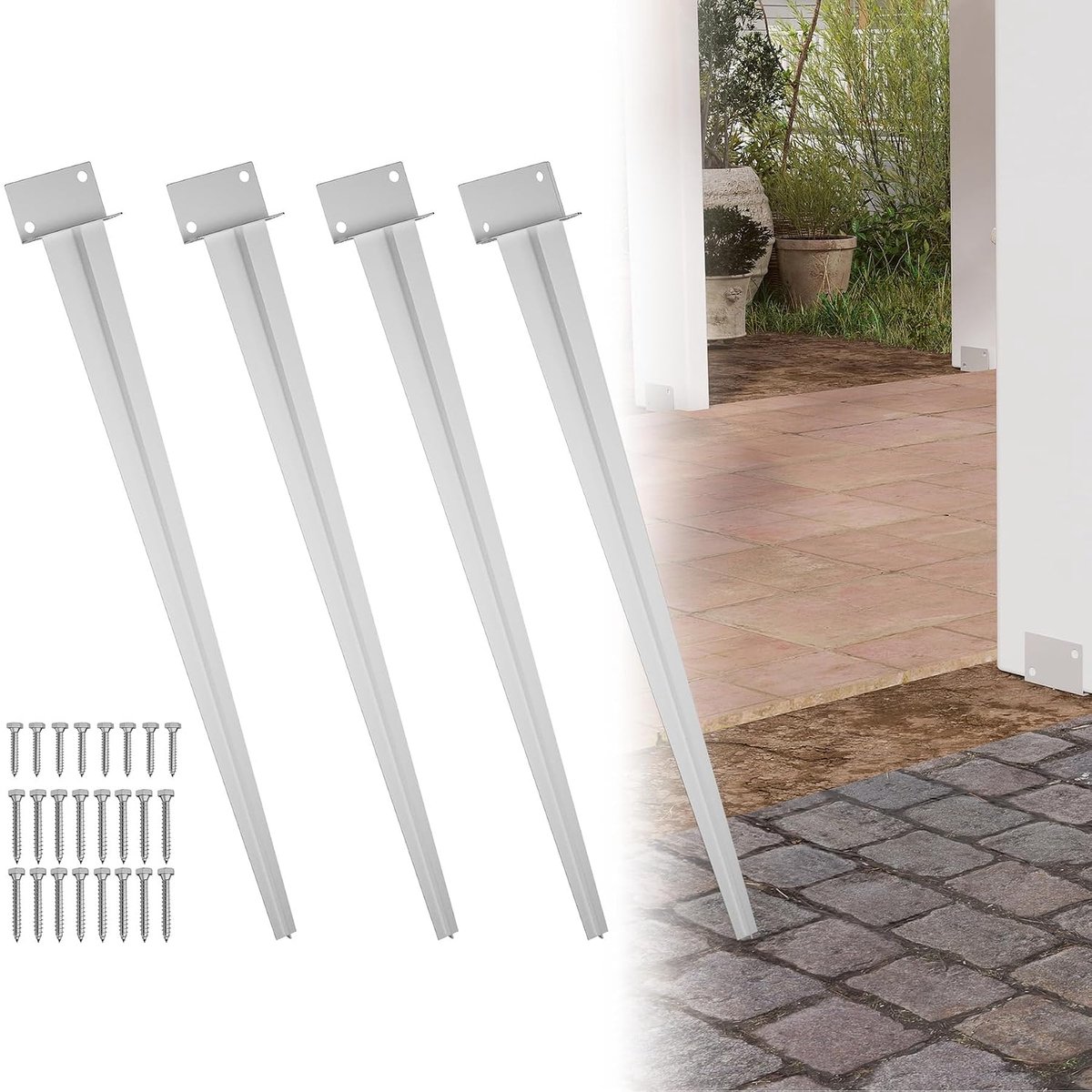 4 stuks paaldragers om in te slaan, verzinkt, grondhuls voor houten palen, grondhuls met 70 cm lange spits voor anker, pergola's, houten hekken, tuinprojecten, zilver