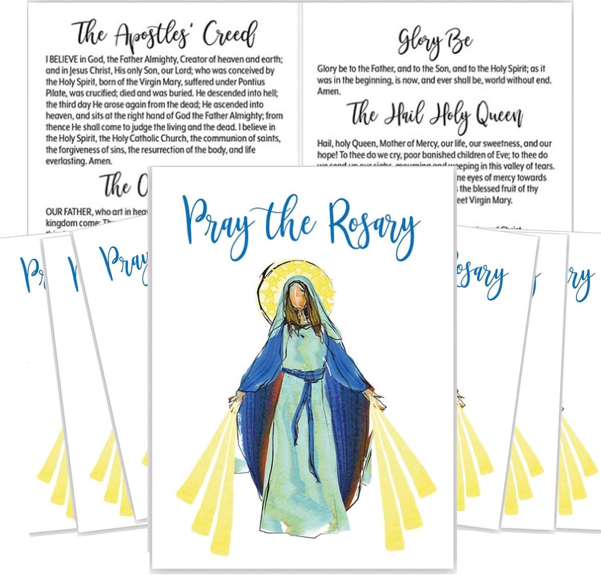 Pray The Rozenkrans vouwkaart met leesgebeden, katholieke zondagsschool leren voor kinderen, 10 x 7 cm, 10 stuks