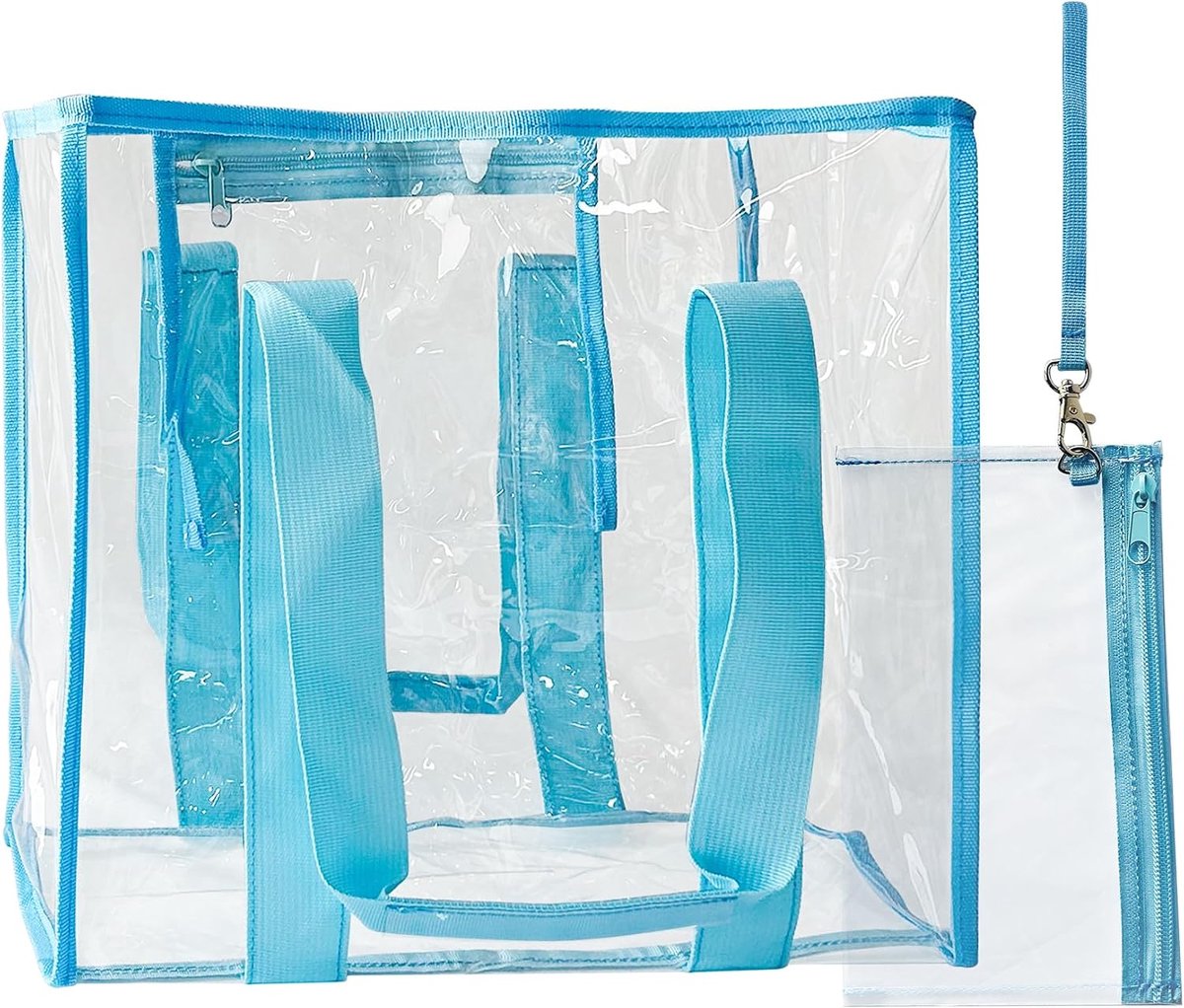 Pvc-strandtas met vak voor mobiele telefoon, 35 x 30 x 17,5 cm, waterdicht, transparant, voor een veilige strandvakantie (1 stuk) (blauw + handtas)