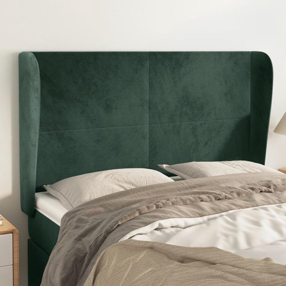Hoofdbord met oren, donkergroen, 147 x 23 x 118/128 cm, fluweel, hoofdeinde voor slaapkamer, hotel, volwassenen en kinderen, 3117727