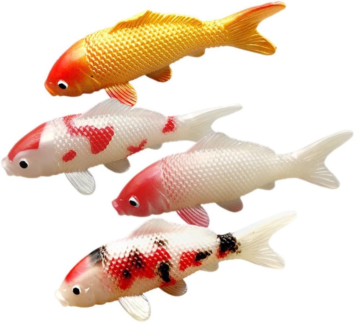 Dailygoods- Koi-karperdecoratie Set van 4 - PVC Vissen - Realistisch Uiterlijk - Decoratie/Rekwisiet - 11,5 x 4,5 x 4,5 cm - Duurzaam Materiaal - Deco