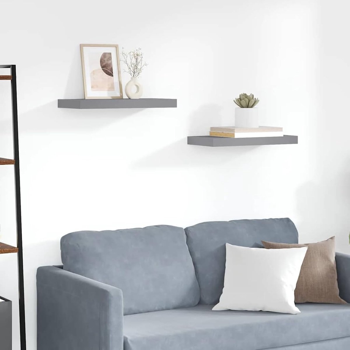 Wandrek, zwevend rek, wandplank, wandrek, modern design, wandplankset, wandplanken, 2 stuks, grijs, 50 x 23 x 3,8 cm, van MDF
