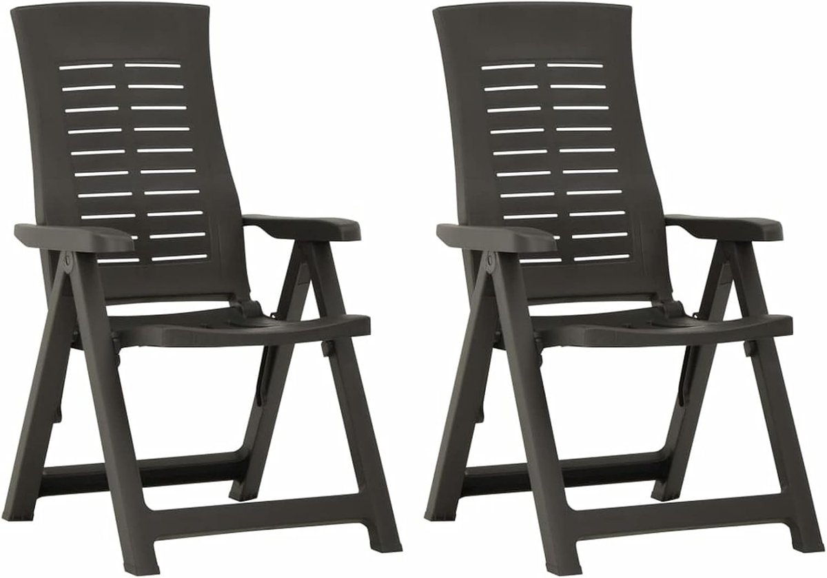2 x tuinstoel, verstelbare stoel, klapstoel, campingstoel, hoge rugleuning, tuinstoelen, tuinmeubelen, kunststof, antraciet
