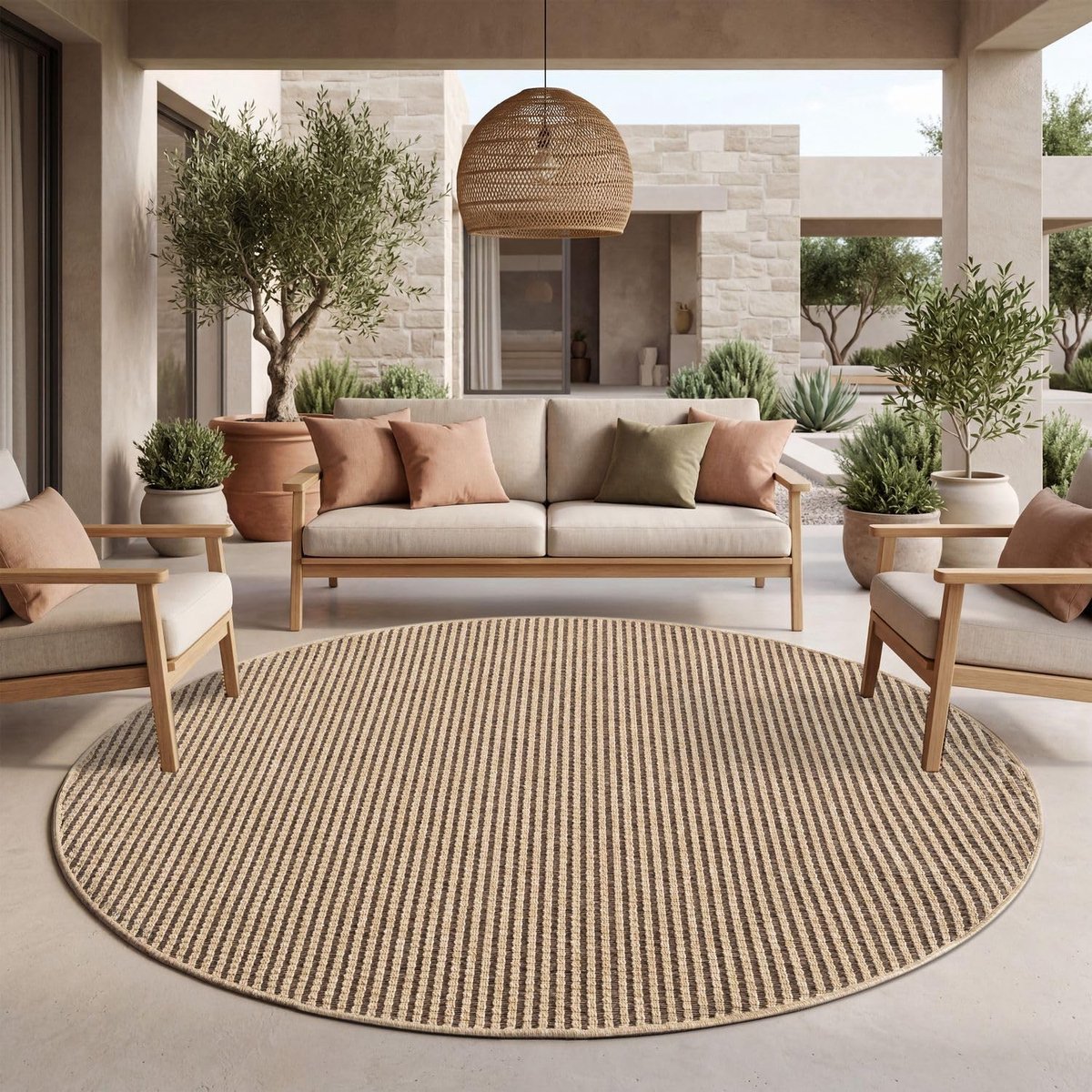 Home Buitenkleed Weerbestendig Tuin Slaapkamer Gang Boho Patroon Effen Kleur Moderne Sisal Look Natuurlijke Uitstraling, Maat:160 cm rond
